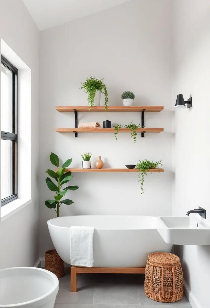 incorporating Greenery into ​Scandinavian Bathrooms with Shelf ‌Displays