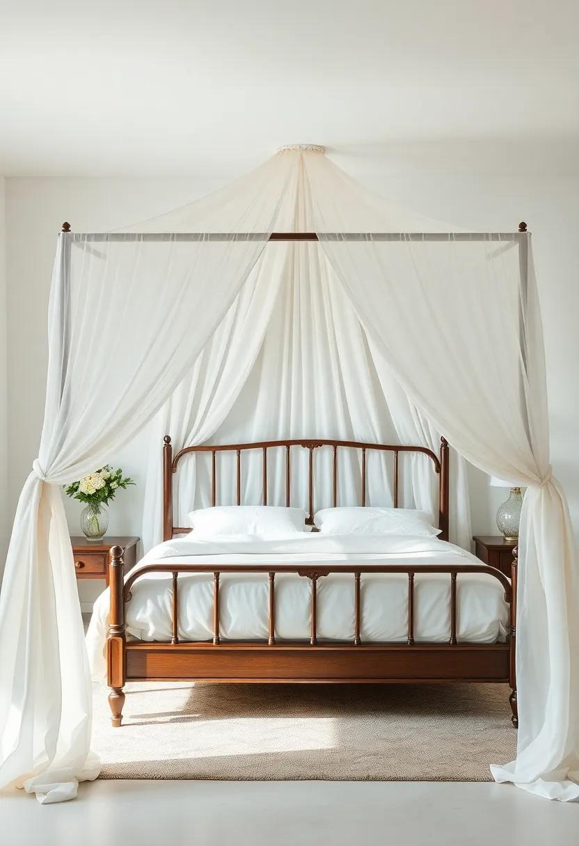 Dreamy Canopies:⁤ Elevating Beds ⁢with Flowing Fabrics and Vintage Frames