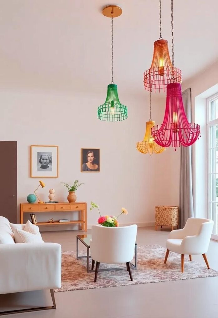 Illuminating Style: Discover the Charm of an Eclectic Home with Colorful Chandeliers