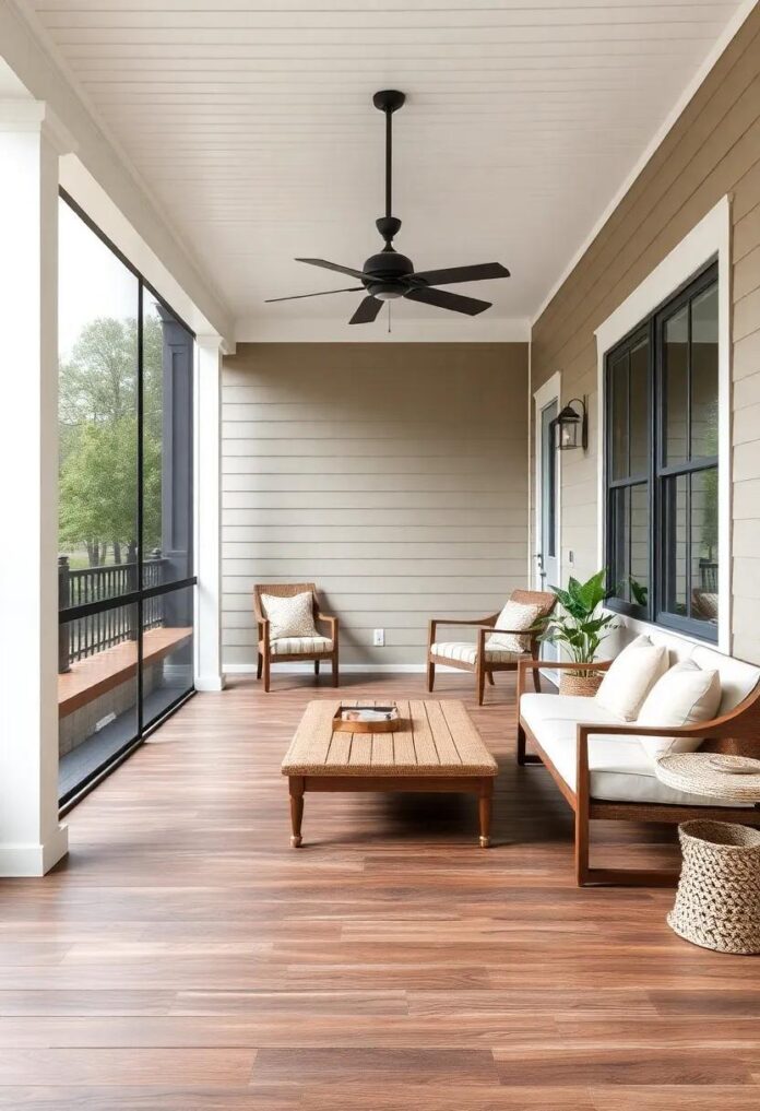 29 Creative Textured Finishes for Stunning Screened Porch Flooring Ideas