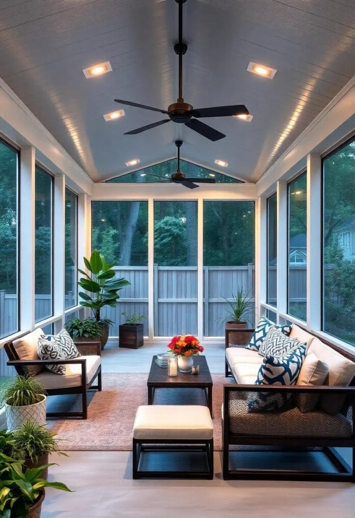 29 Stunning Screened Porch Ideas Enhanced by Modern Lighting Fixtures