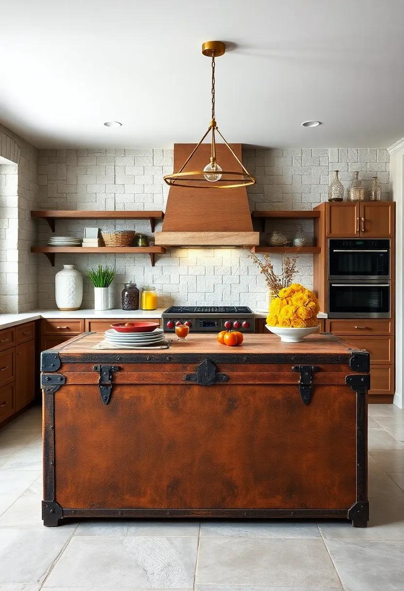Reimagined Chest: Turn an antique trunk into a ‌unique⁤ kitchen island ‍that offers⁤ hidden storage while serving⁤ as a conversation piece