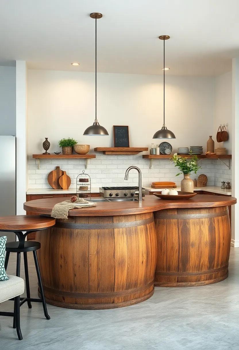 Rustic Barrel Design:‍ Embrace ⁢a ‍rustic style ⁤with an island inspired ​by old oak barrels, featuring circular shapes⁤ and ⁣bold textures