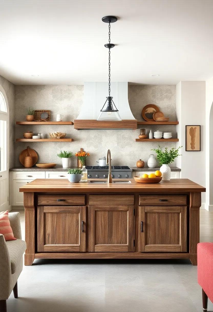 Vintage Farmhouse Charm: Discover an inviting farmhouse-style kitchen island featuring distressed wood ‌finishes and‌ a generous‌ space for meal prep and dining
