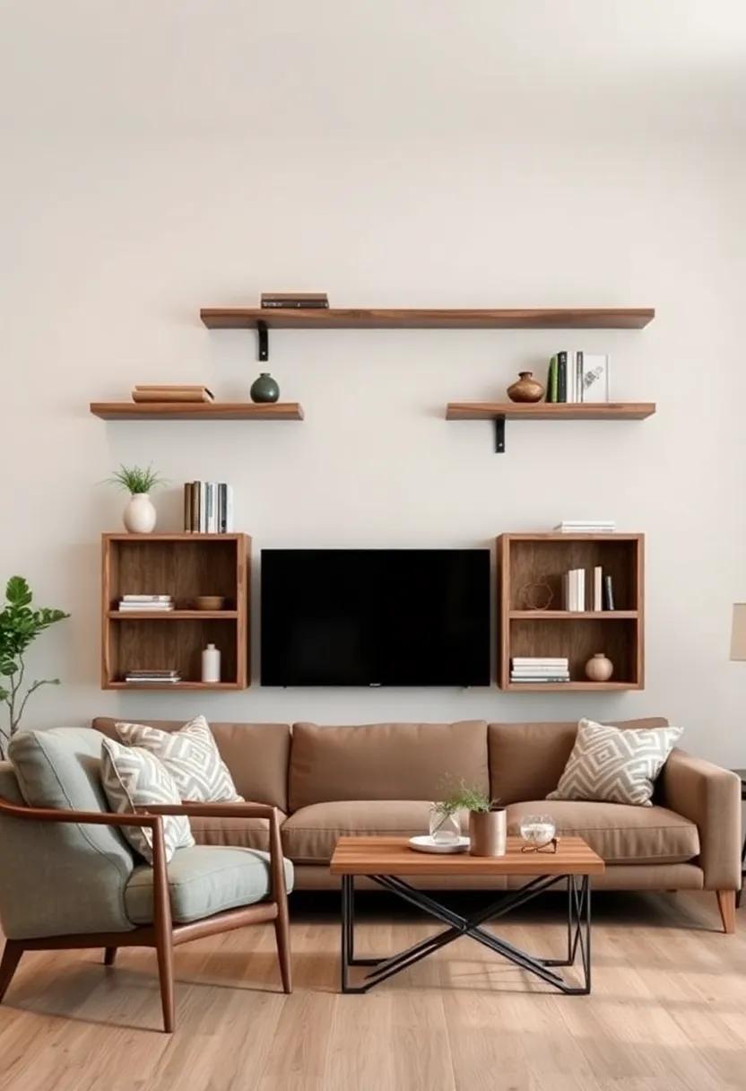 Rustic Revival: Incorporate reclaimed wood shelves⁣ that add ⁢a ‌rustic element to ⁤your living room, ‍creating a homely and inviting environment