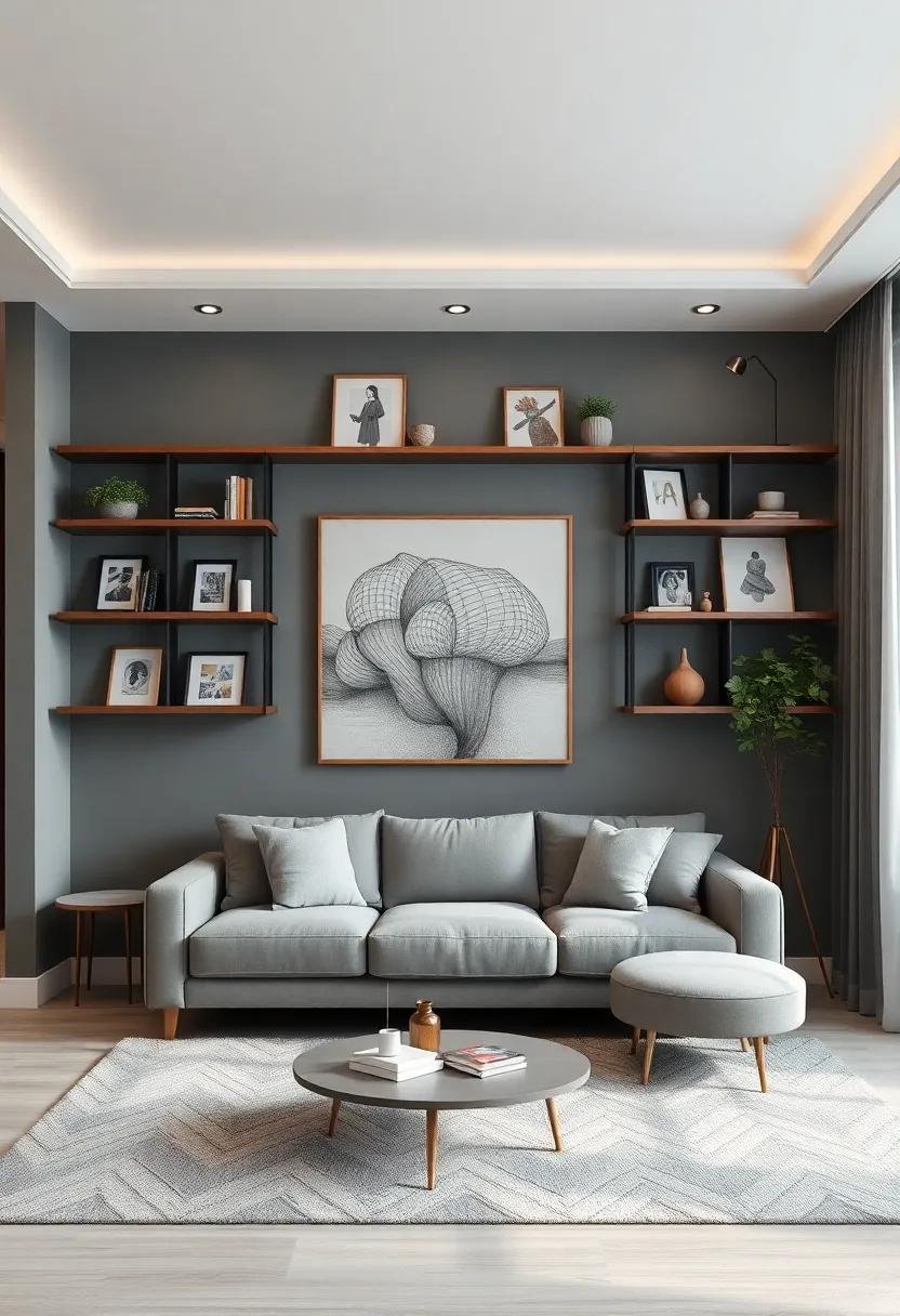 artistic Display: Imagine a living room that doubles⁢ as an art gallery, featuring an array of​ wall shelves showcasing⁤ your favorite artworks ‌and ⁣creative pieces