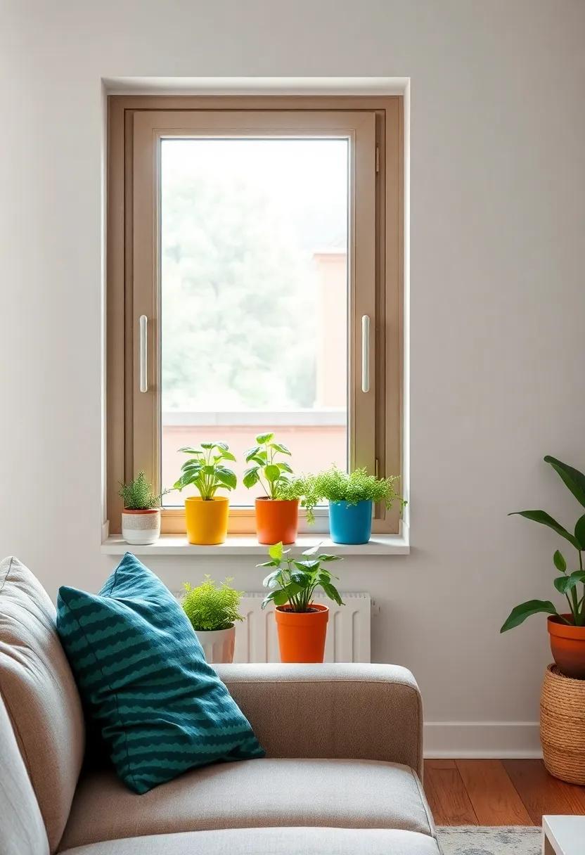 Herb​ Garden on the‍ Window Sill: Grow potted ​herbs⁣ like basil and rosemary in colorful​ containers for an aromatic and functional ​decor piece