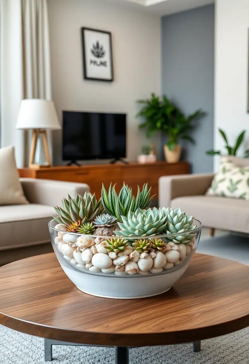 Succulent Centerpiece: Use a shallow ⁤bowl ​filled ​with various⁤ succulents and pebbles as ⁤a trendy‌ centerpiece for ⁢your coffee table