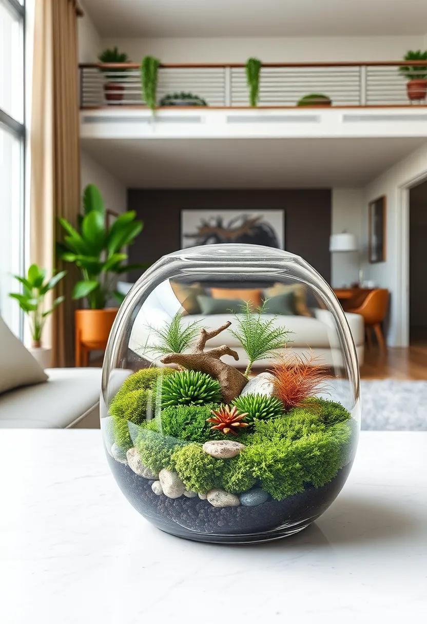 Moss Terrarium: create a ⁢miniature ecosystem in a glass terrarium, layering different types of moss, stones, ⁣and small ferns for an enchanting display