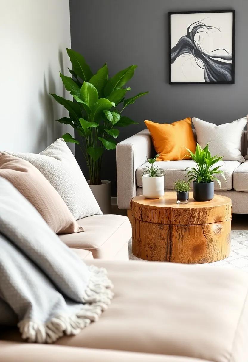 Rustic Log ⁣Stump Side Table:⁢ Use ⁤a polished log stump as a‌ side table, ⁤offering a natural look while providing space for small potted plants