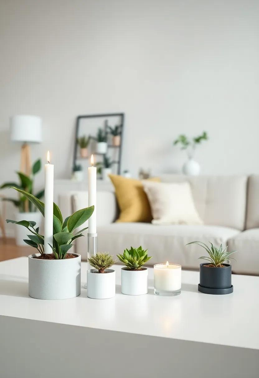 Candle and​ Plant combo: Create ⁣a serene atmosphere by pairing scented‍ candles with‌ small potted plants ‍on​ your mantel or coffee table