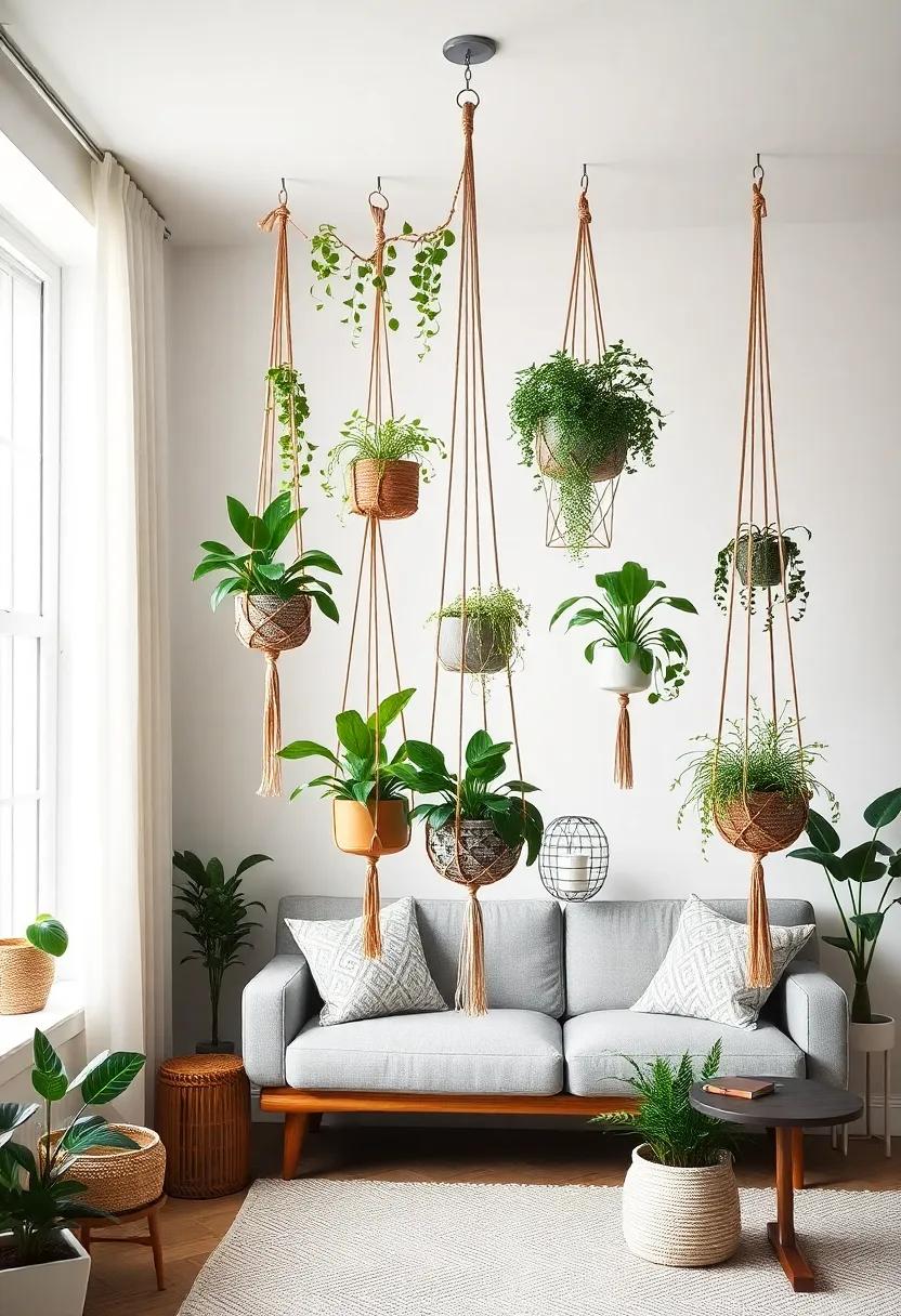 Plant Hanger Fiesta: Hang a variety of macramé ⁢plant ‌hangers filled with lush plants ⁣from⁤ the ceiling for a bohemian touch and ⁤added height