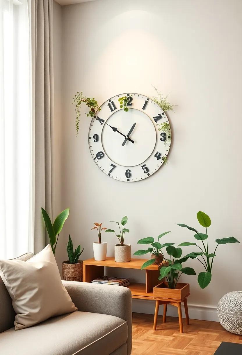 A Living ​Wall Clock: Integrate small, low-maintenance plants around a‌ wall clock, turning the functional item into a living piece of‍ art