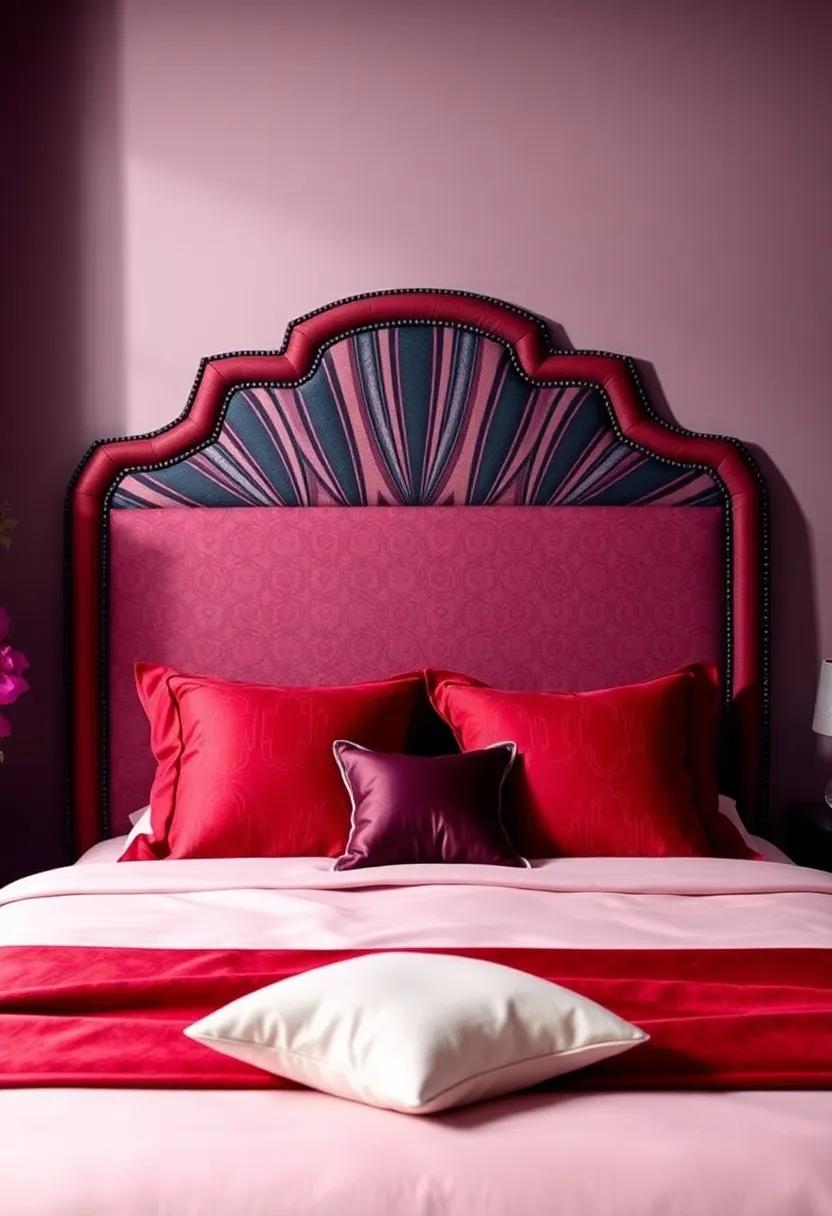 Art Deco⁤ Glam:‍ Rich jewel ‌tones and a geometrically patterned fabric combine to create a headboard that is​ both bold ⁣and opulent