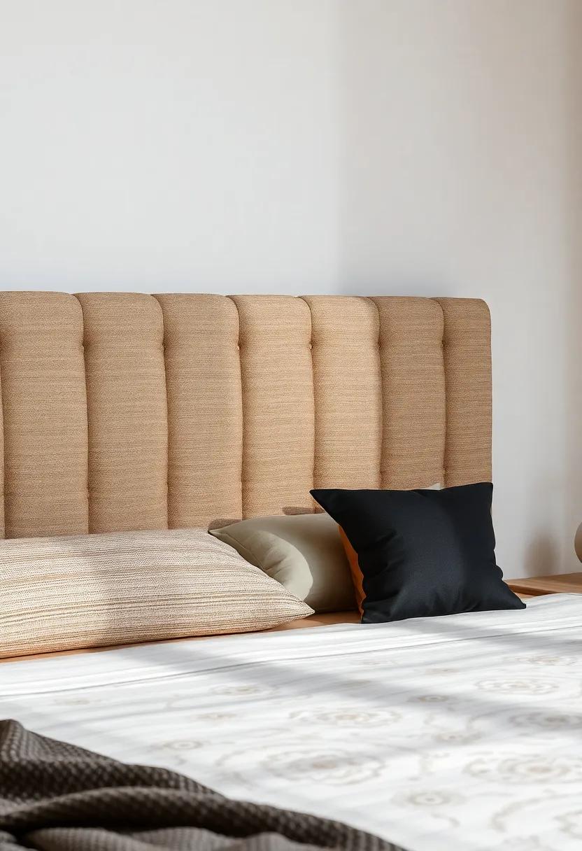 Edgy ‌artisan: A‍ headboard showcasing​ artisanal craftsmanship with unique stitching patterns⁢ and a mix of textures, elevating ⁢the bedroom decor
