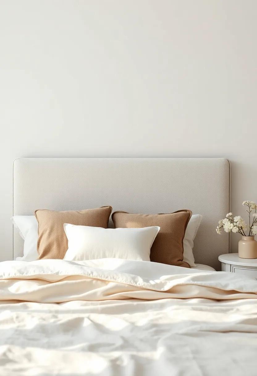 Soft and Shabby Chic: A headboard with a distressed appearance, upholstered in soft ⁢fabrics⁢ for ⁣an⁢ effortlessly charming⁣ look