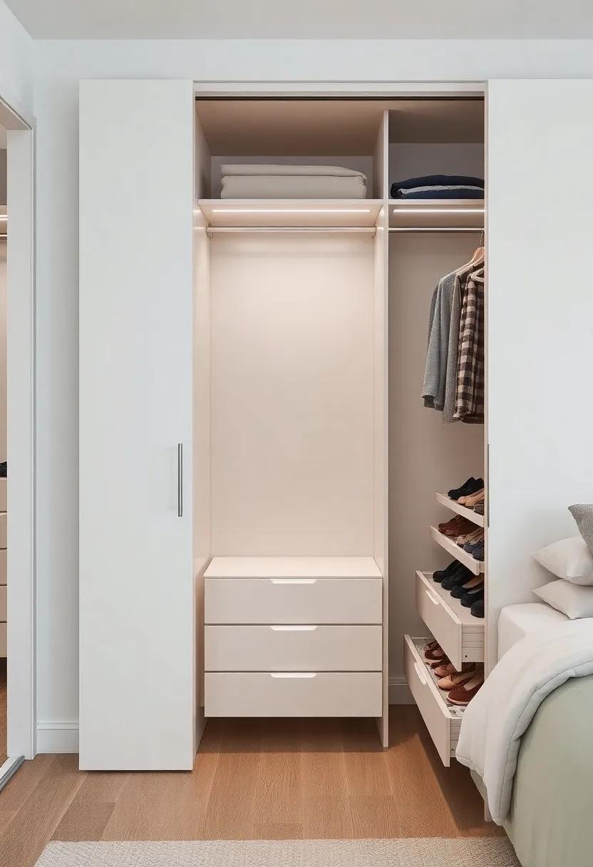 Contemporary Wardrobe with Slide-Out Shoe Drawers – Keep your best shoes behind closed doors with a modern wardrobe designed for efficient slide-out‍ shoe drawers