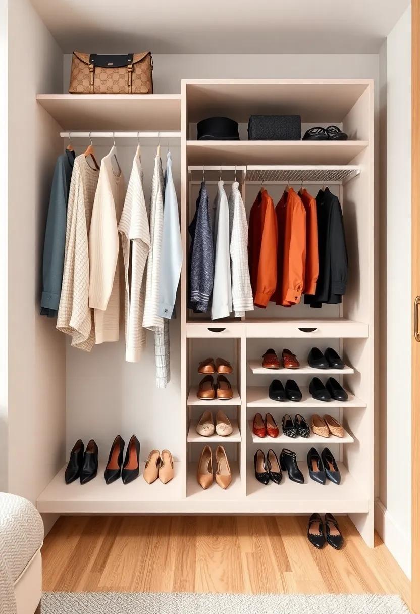Divided Wardrobe with Separate Shoe Zones – Organize your wardrobe with designated sections for clothes and‌ an entire zone just for shoes, making‌ outfit selections smoother