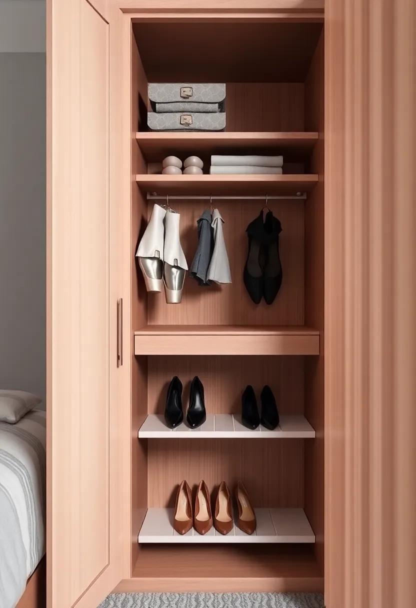 Elegant Wardrobe with Velcro Shoe Holders – Combine function and fun with an​ elegant‌ wardrobe‌ featuring Velcro shoe ‍holders, ensuring your shoes stay stylishly in place