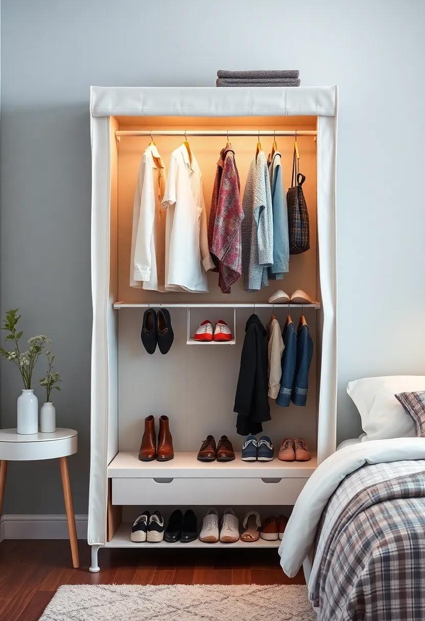 Fabric Wardrobe with⁢ Hanging Shoe Storage – Perfect for renters, this⁣ fabric wardrobe offers a lightweight design and convenient hanging shoe ⁢storage ⁣to keep your footwear neat