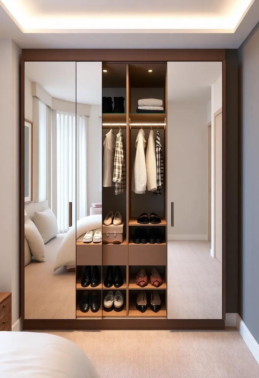 Mirrored Wardrobe with Concealed⁢ Shoe Shelves – Add ​glamour ⁢with a mirrored wardrobe that cleverly hides shoe⁢ storage, creating the illusion of space⁢ and light in your bedroom