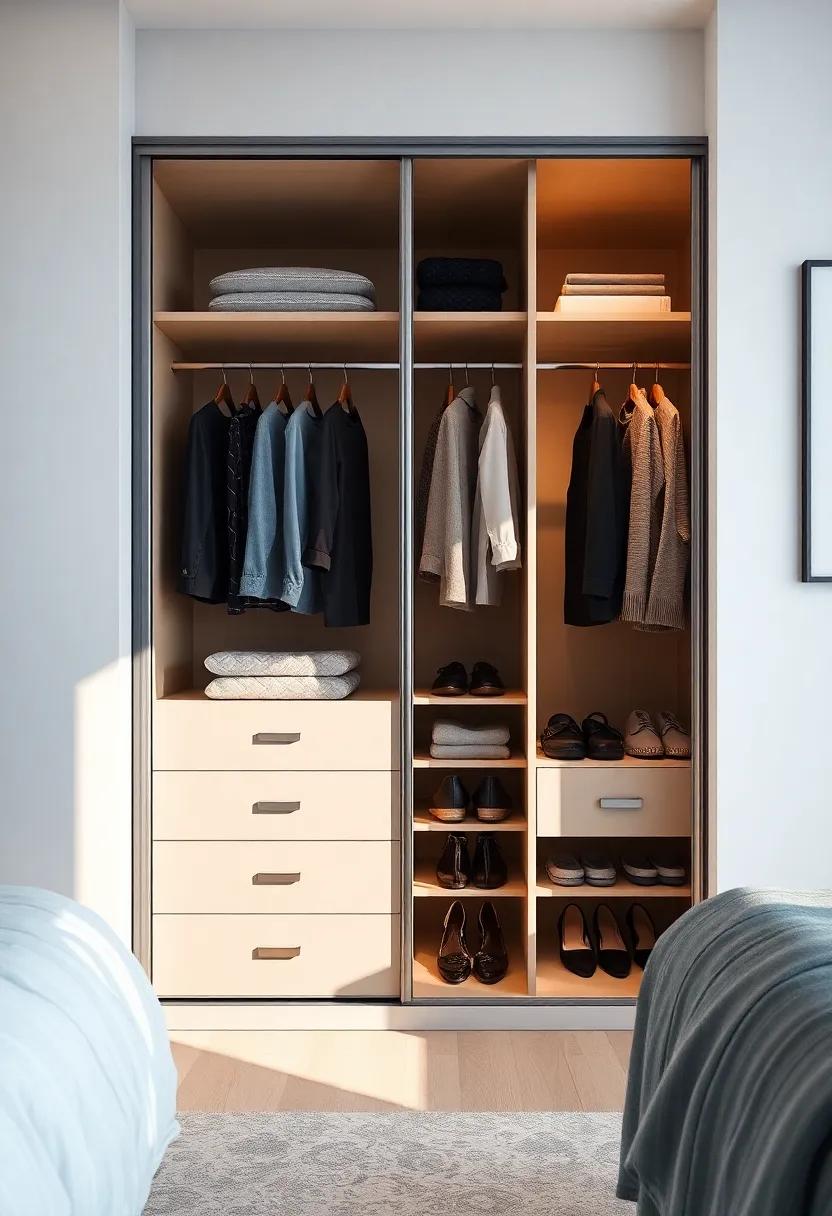 Sleek Sliding Wardrobe⁢ with Integrated Shoe Compartment – Maximize your space with a stylish‍ sliding wardrobe⁢ that features a hidden shoe rack, perfect for small bedrooms