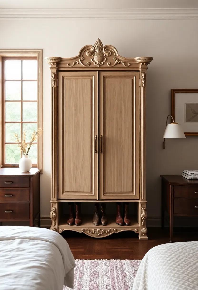 Vintage-Style Armoire with⁢ Boot Storage‍ – Channel ‌classic elegance ⁤with an intricate armoire that offers ⁢ample‍ space for boots and adds character to your bedroom