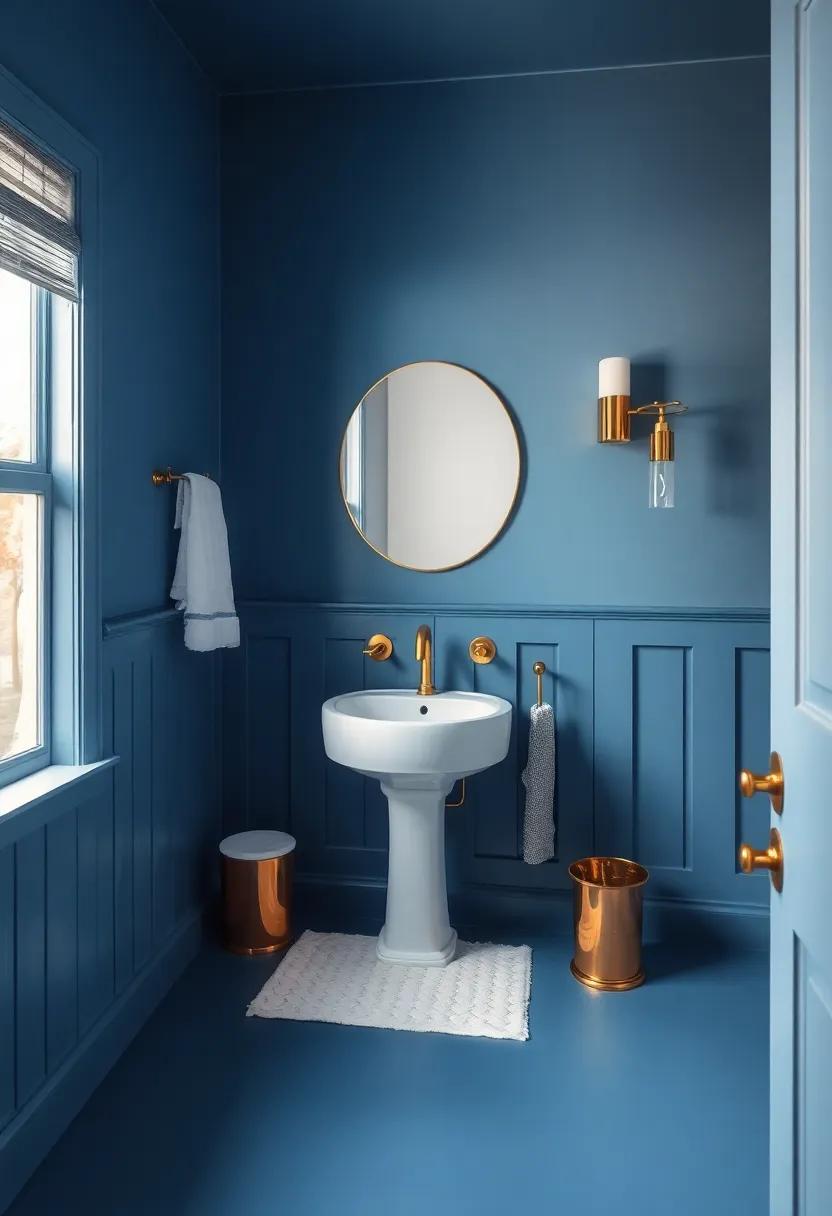 Brass Details: Enhance a⁢ blue-painted bathroom with brass ⁢fixtures for​ a touch of warmth and vintage allure