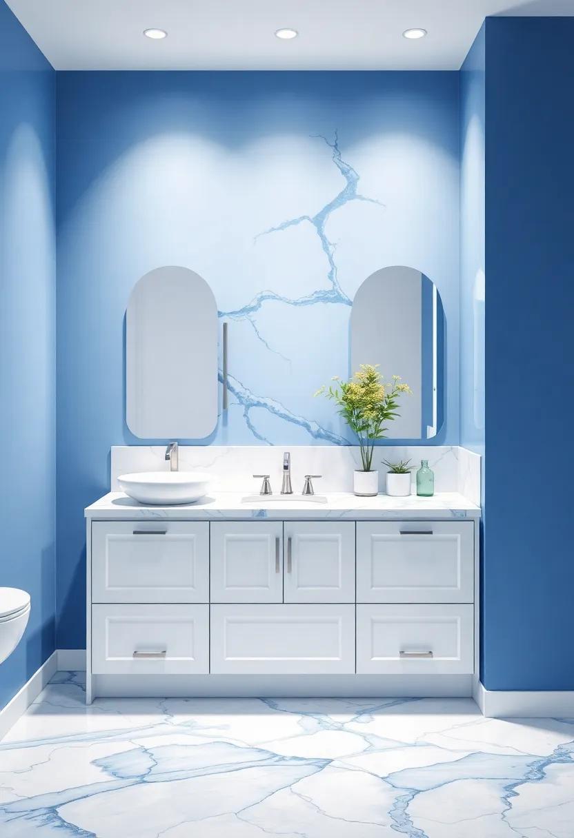 Marble Magic: Discover the ⁤luxury of blue veined marble countertops paired with crisp white ⁤cabinetry, a timeless combination