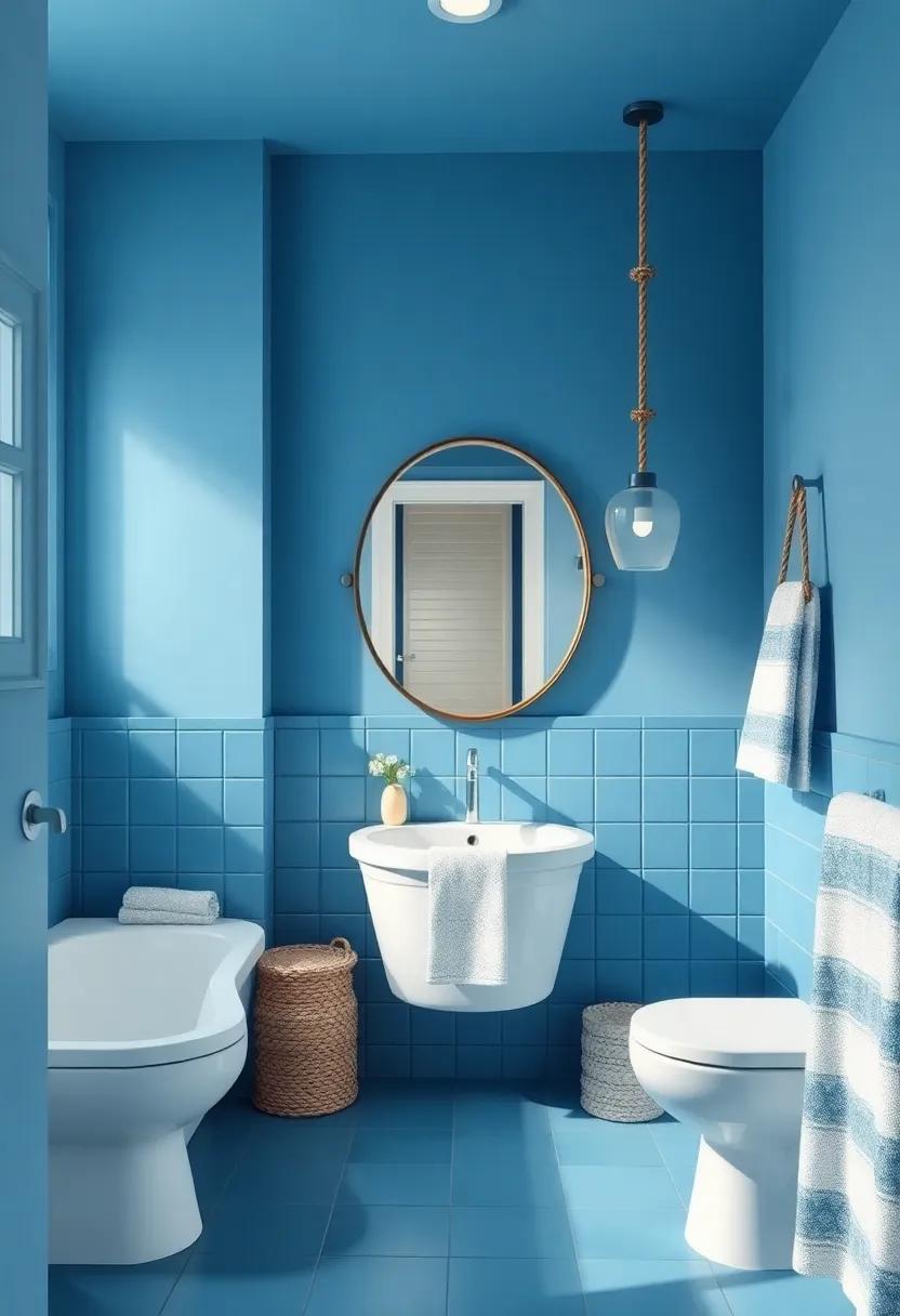 Nautical⁤ Inspiration: ‌Bring in elements like rope lighting and ‌sailor stripes to⁣ frame a captivating blue bathroom with​ oceanic‍ themes