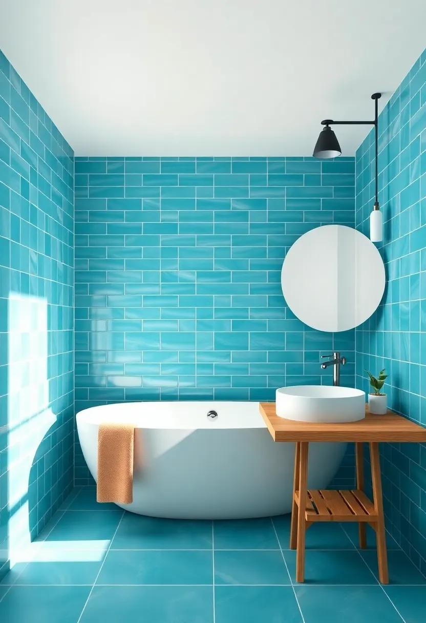 Tranquil Turquoise: Explore the calming effects of⁣ turquoise tiles paired with wooden‍ accents for‍ a warm, inviting feel