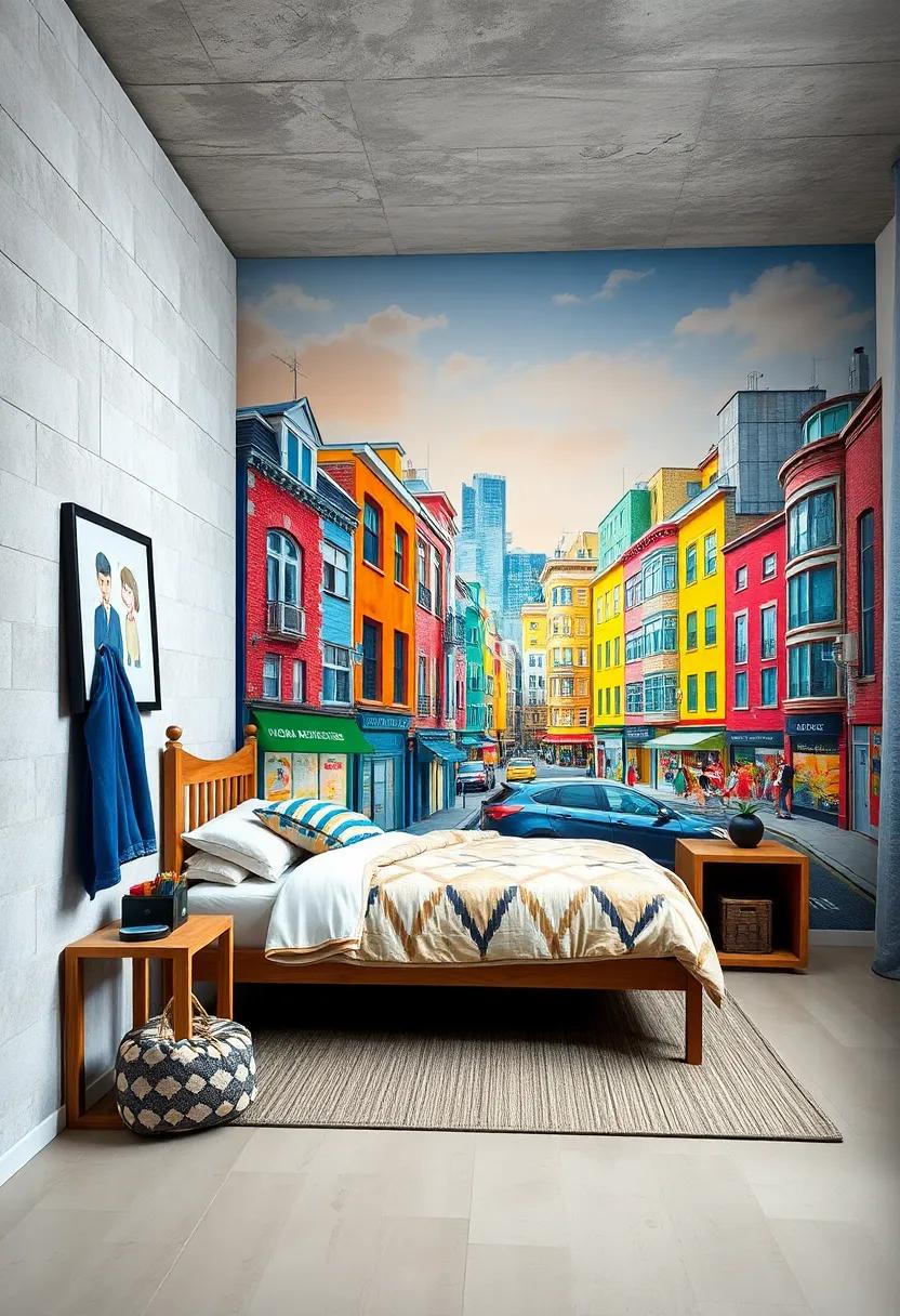 Colorful Cityscape: Feature a vibrant urban ⁢mural with colorful‍ buildings ⁤and bustling streets,‍ celebrating diversity and community spirit