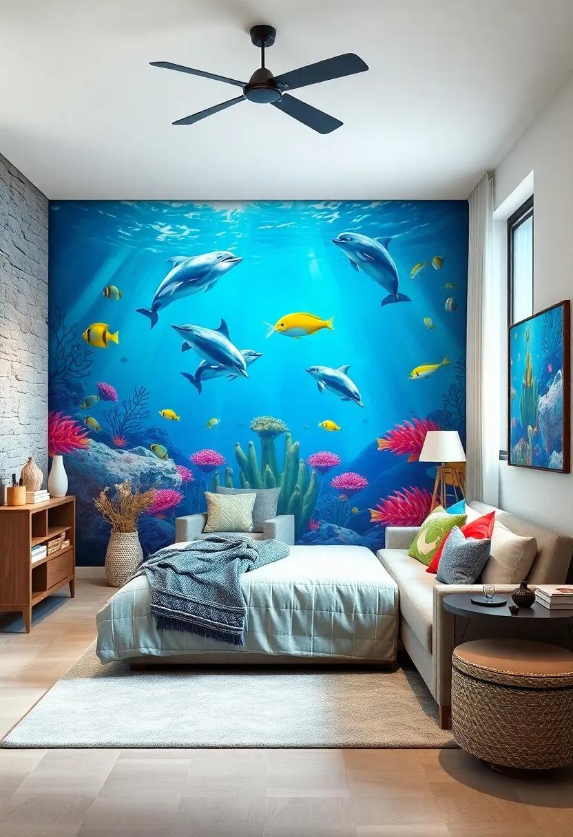 Under the Sea Adventure: Dive into ‍a colorful ⁤underwater​ scene featuring playful dolphins, friendly fish, and hidden treasures waiting to be discovered