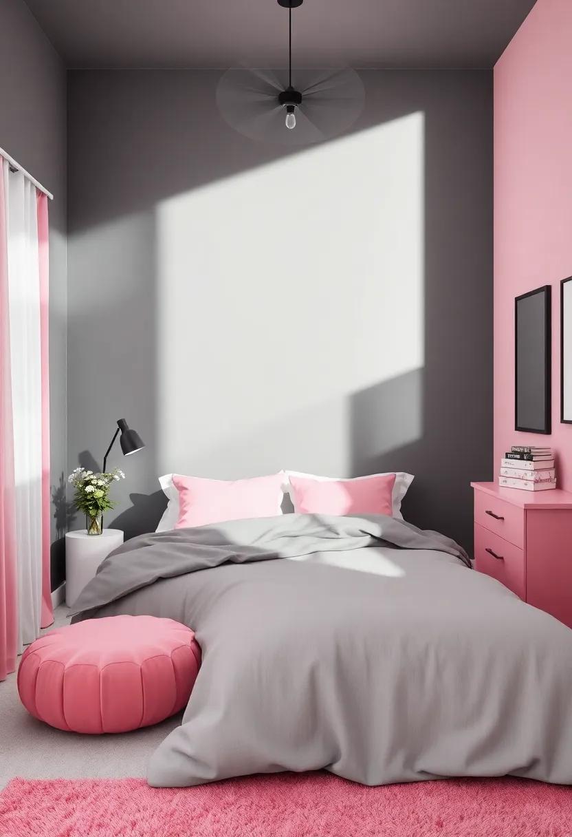 Focal ⁣Points: ​Creating a Stylish Bed Area in a‌ Chic Grey⁢ and Pink ⁣Haven