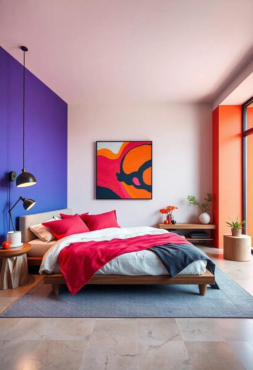 Color⁤ Block Paradise: A vibrant layout that embraces bold color blocks throughout the room, where dynamic​ art echoes the playful palette and energizes​ the atmosphere