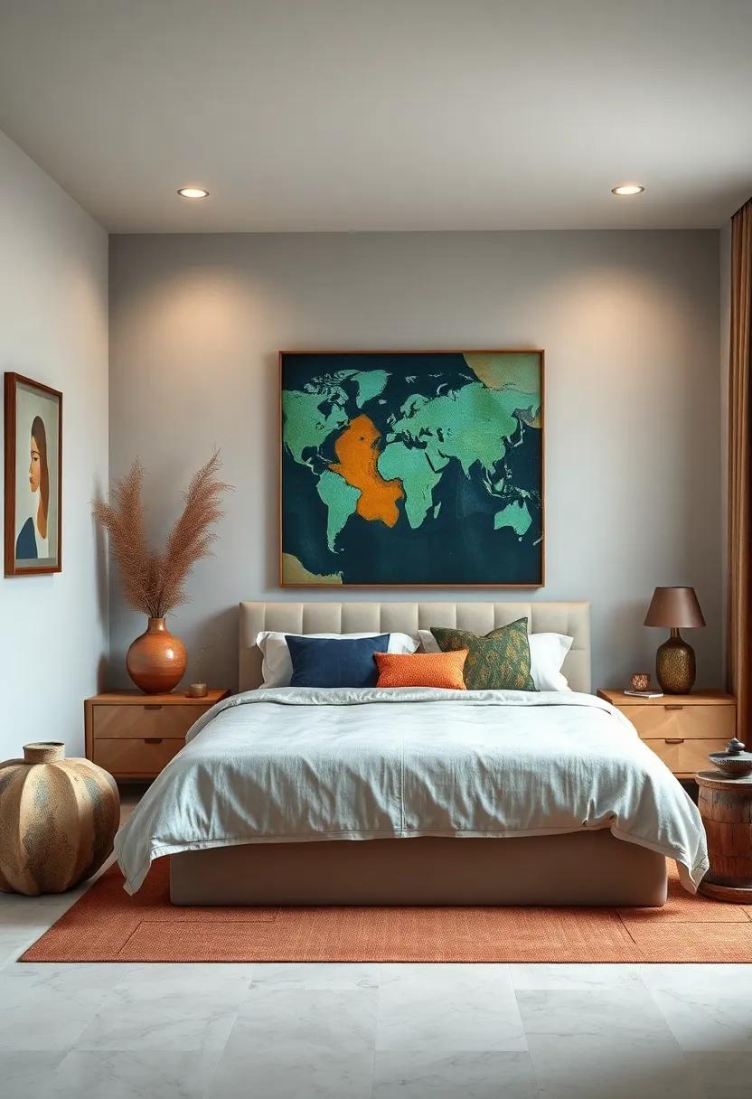 Global Inspirations: A room showcasing artifacts and⁢ modern art pieces from cultures around​ the world, ​creating a⁤ fusion that⁢ tells tales of travel and exploration