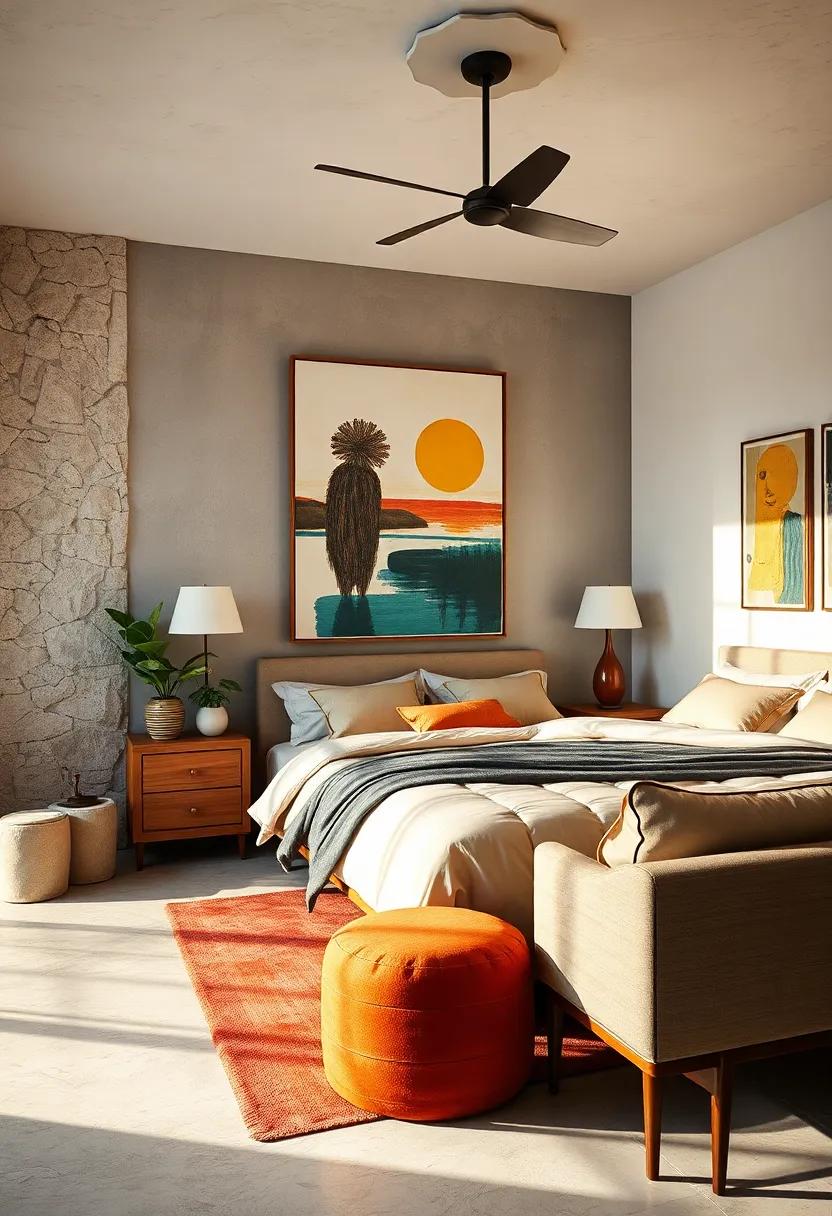 Retro Revival: A mid-century modern bedroom filled with vintage flair, where quirky art pieces revive ⁣nostalgia ⁤and add character to ‍clean-lined‍ furnishings
