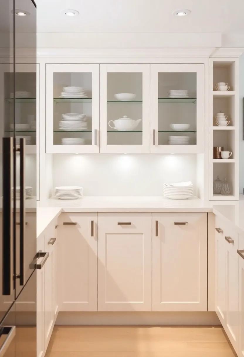 Glass Accents: Use glass-front cream cabinets to display beautiful dishware and add an elegant touch to your kitchen decor