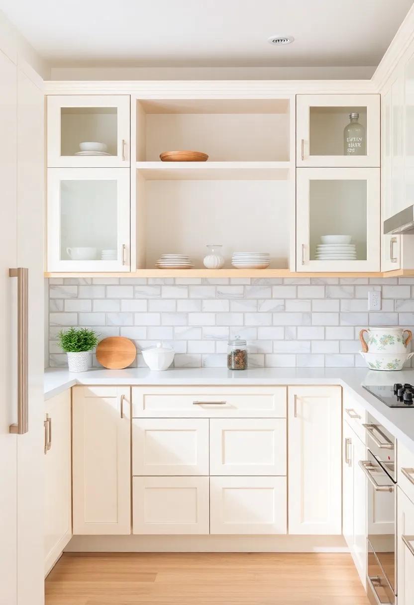 Light and Airy: Use‍ cream cabinets with open shelving to create an inviting space that feels light and airy, perfect for small kitchens