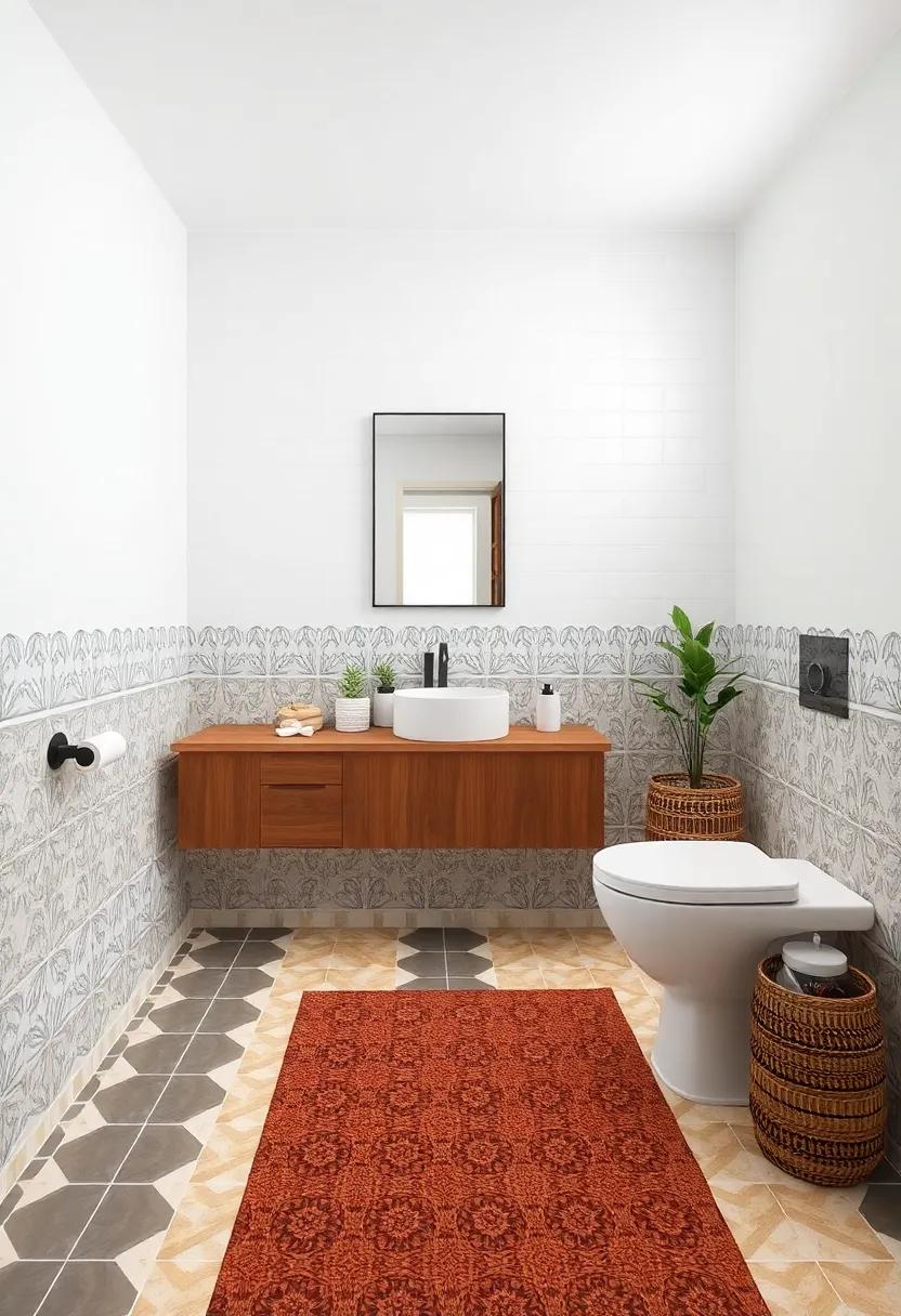 Play ‌with ‍Patterns: ⁣Use patterned tiles or rugs‌ to create visual⁤ interest ⁣on‌ the floor or walls, making your bathroom‌ pop ⁢with character