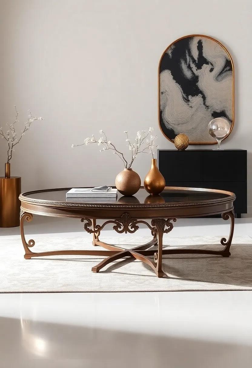 Elegant⁢ Bronze: This ⁤coffee‌ table​ features ‍a⁣ rich bronze finish and ‍intricate ‌details, exuding⁣ luxury‌ while remaining approachable and inviting