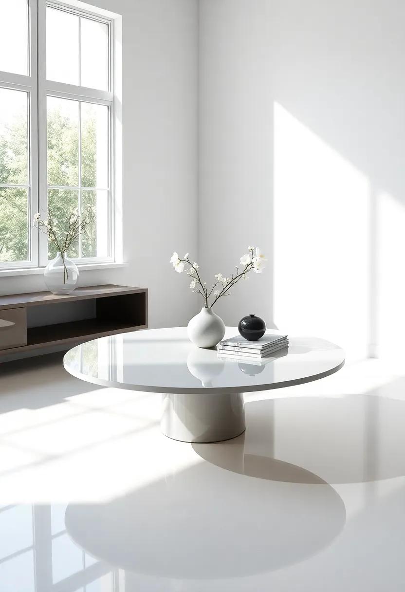 Glossy Finish: A⁣ table‍ with a high-shine lacquer that ⁢reflects light beautifully,‌ adding contemporary brightness⁢ and modernity ⁣to minimalist interiors