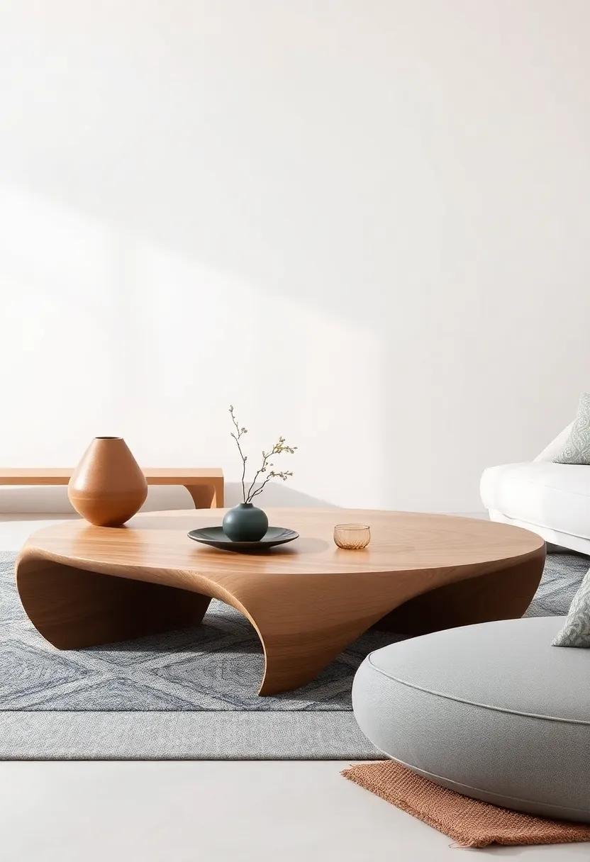 Serene Zen: ‍A ​low-profile ⁣coffee table designed with calming curves and natural materials, perfect for creating a peaceful and⁢ harmonious living space