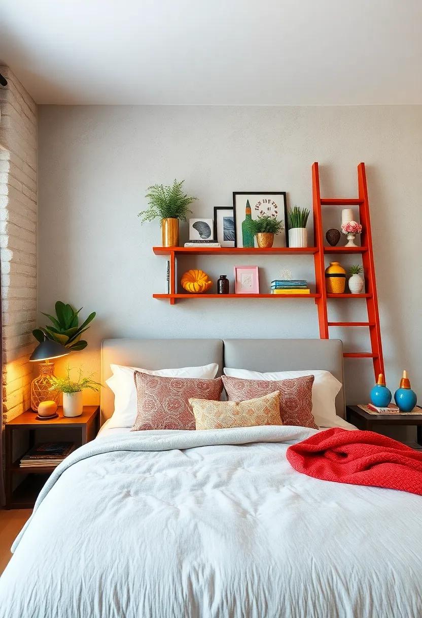 Colorful Ladder Shelf: Repurpose a ladder into‌ a colorful nightstand,⁤ adding height and ⁣character while displaying⁣ your favorite decor