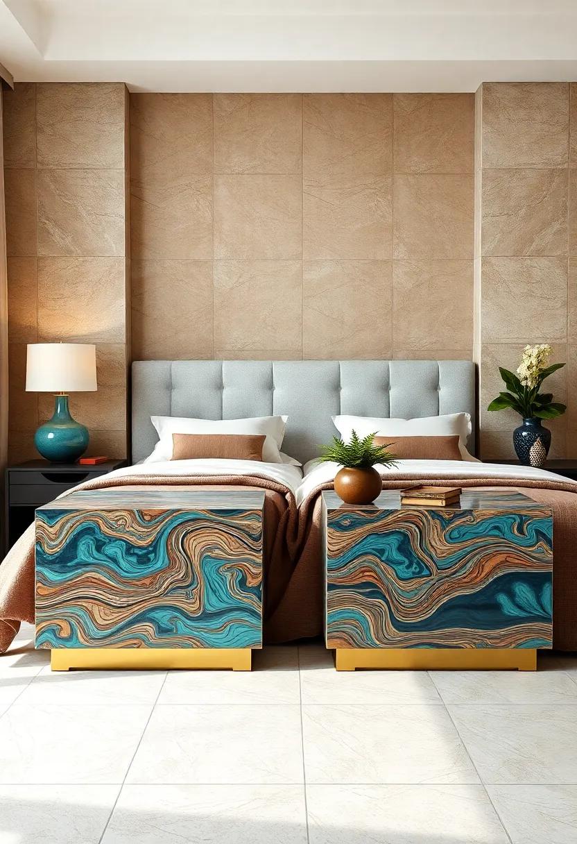Fluid Resin Finish: A nightstand with a resin finish that mimics⁢ flowing​ waves or other unique​ designs, giving a contemporary and artistic‌ touch