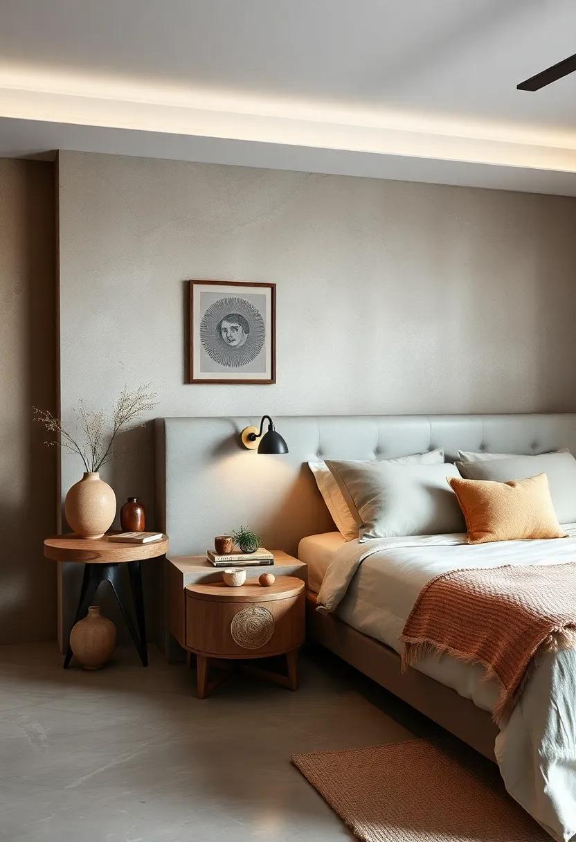 Handmade Clay Creations: A hand-sculpted clay nightstand ⁢that showcases artisanal craftsmanship⁣ and introduces organic⁣ forms​ to your bedroom