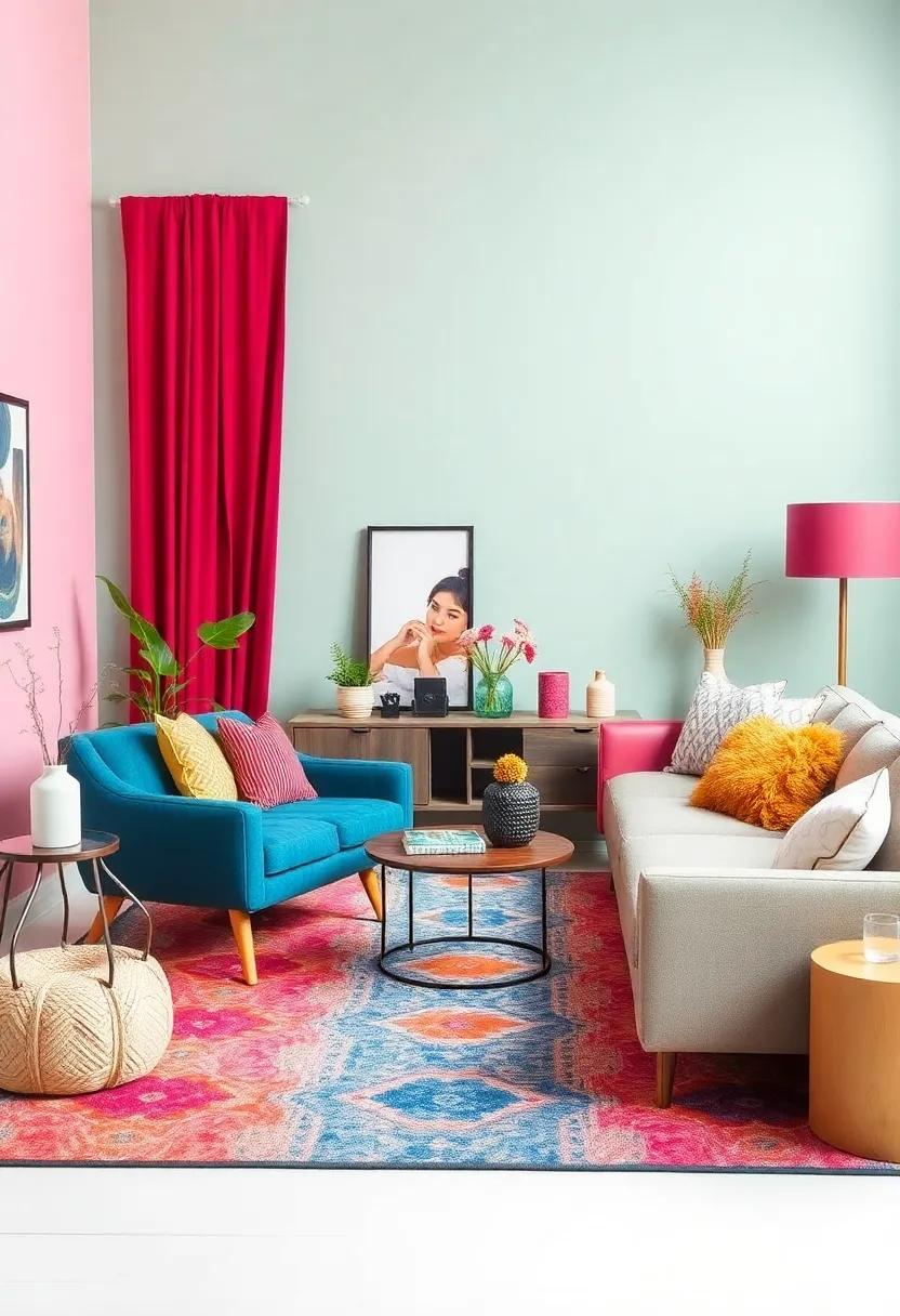 Play‍ with colors: Use a​ bold,colorful rug to ‍anchor​ a room,allowing ​mismatched furniture‌ pieces‌ to come alive against its vibrant backdrop