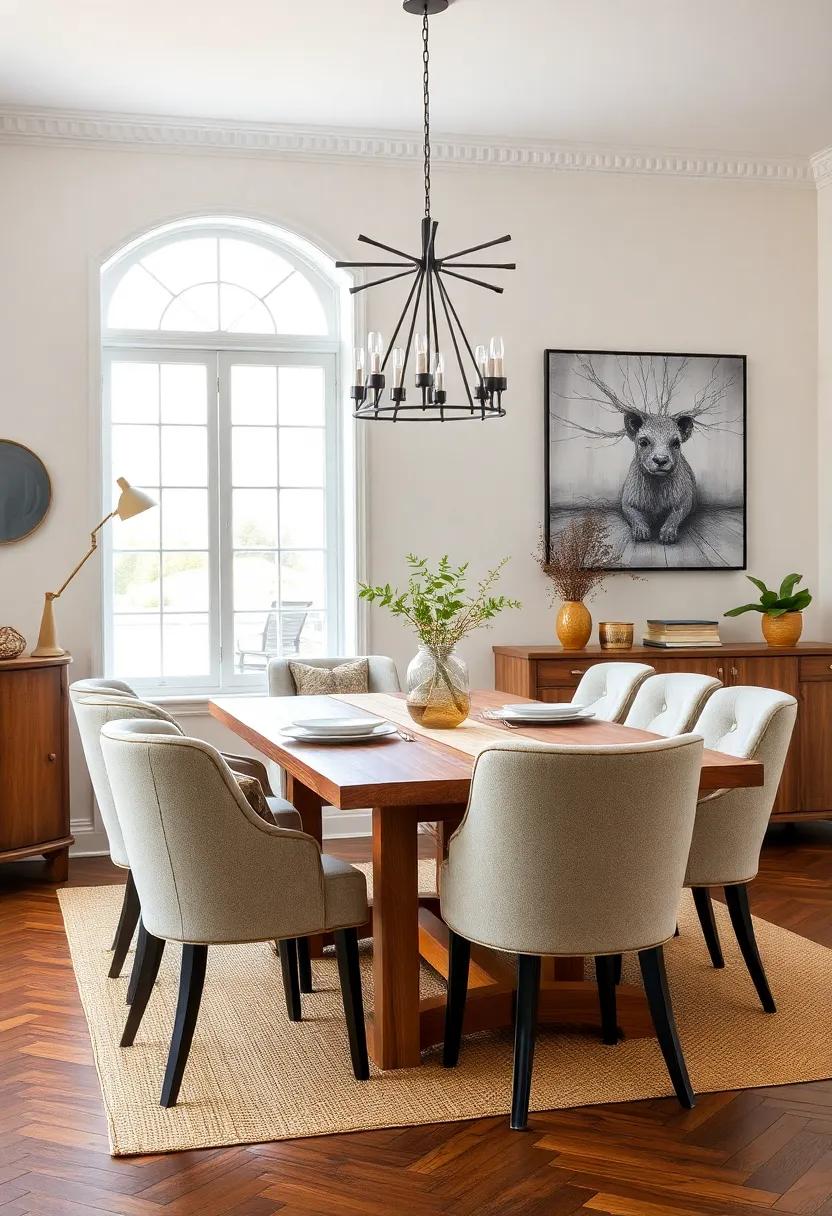 Layer furniture styles: Combine a ‍rustic ⁤wood‌ dining⁣ table with elegant upholstered chairs to bring ⁣warmth and sophistication to meal ‍gatherings