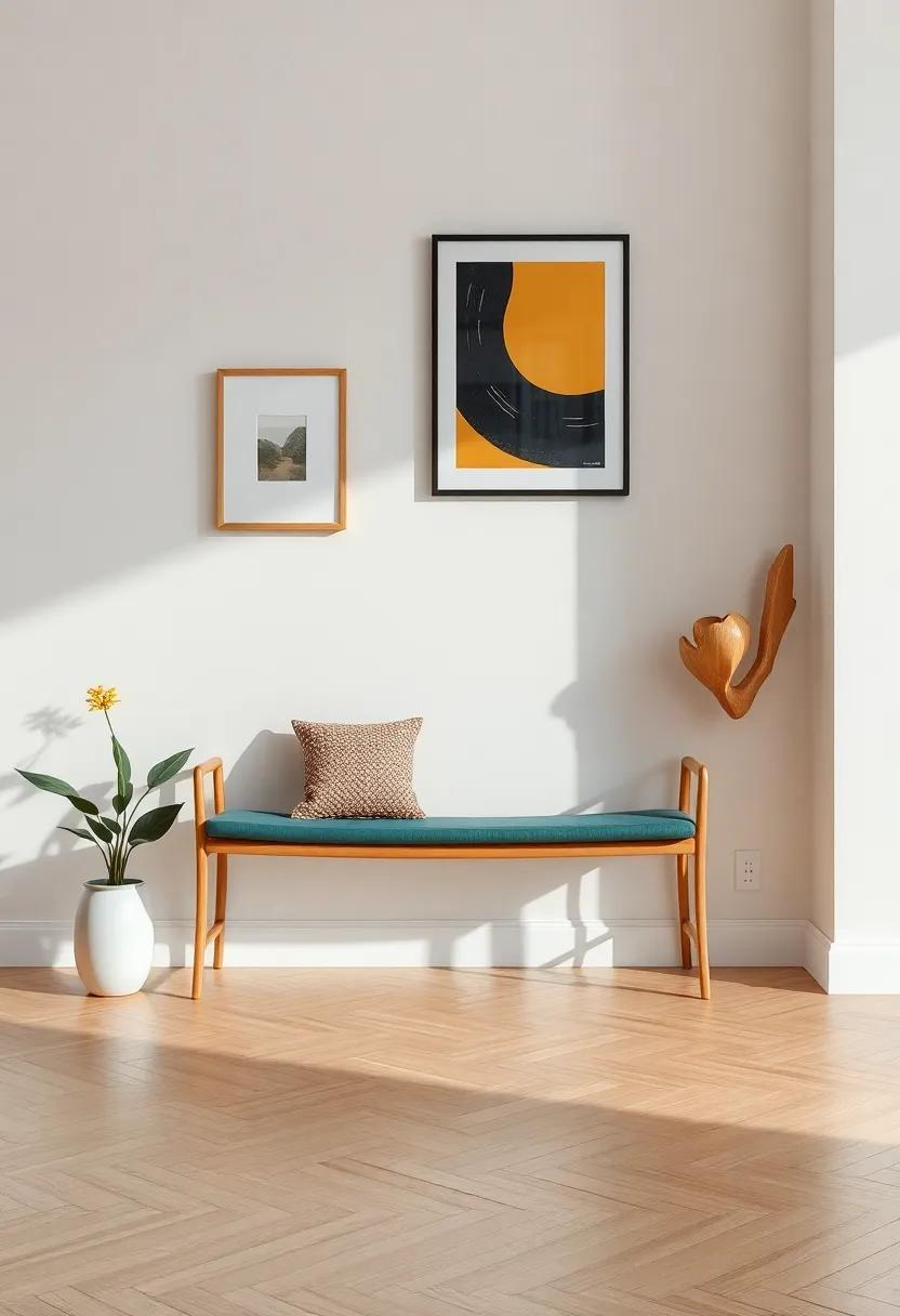 Highlight art: Select furniture that complements your artwork, like a ⁣minimalist bench beneath striking wall pieces to create a gallery-like setting