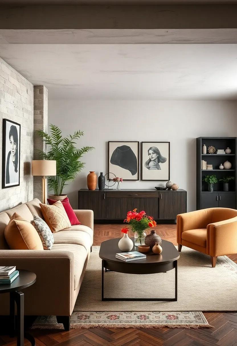 Muted Glamour: pair luxurious vintage items, such as a velvet sofa, with sleek modern pieces for a sophisticated yet relaxed ambiance